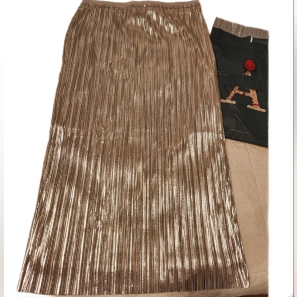 NWT Anthropologie Metallic Maeve Silver Pleated Skirt, 4